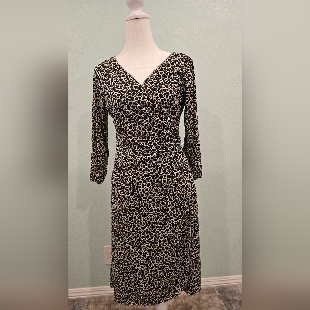 Floral Black and White Long Sleeve Dress
